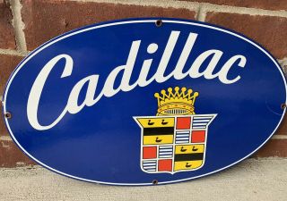Large 18” Cadillac Advertising Oval Porcelain Sign