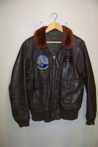 Vintage Usn Leather Bomber Pilot Flying Jacket G - 1 Size 42 W Patron Seven Patch