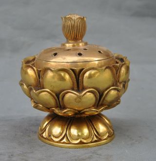 Old China Buddhism Temple Brass Lotus Incense Burner Censer