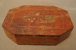 Antique Handmade Exotic Wood Box / Trinket With Brass Inlays,  Unique Collectible