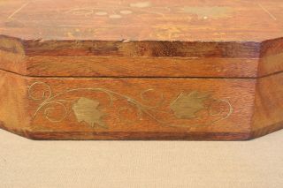 Antique Handmade Exotic Wood Box / Trinket With Brass Inlays,  Unique Collectible 2