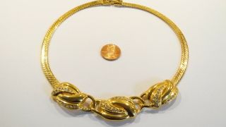 Stunning Vintage Signed Givenchy Gold Tone & Rhinestone Choker Necklace