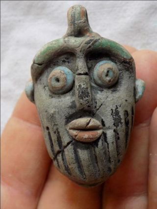 Antique Core Formed Glass Pendant Head Face Amulet Bead