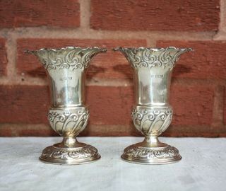 Edwardian Solid Silver Vases Sheffield 1903