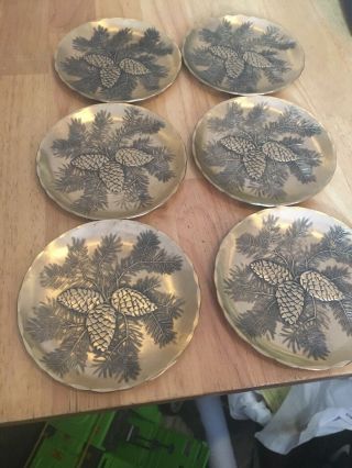 Wendell August Forge Waf Pine Cond Coaster/plate Set Of 6 Solid Bronze 4.  5”