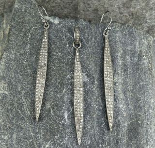 Pave Diamond Oxidized Sterling Silver Sparkle Arrow Earrings Pendant Set