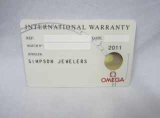 Omega Watch White International Card W/ Dealer Name & Source Code Only