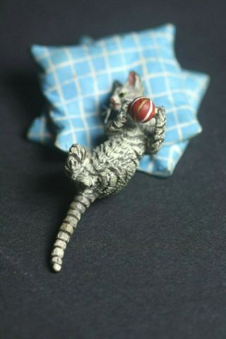 Vienna Austrian Bronze Cat Playing On Pillow Cold Painted Sculpture Bergman? Nr