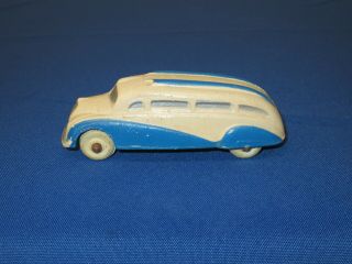 Vintage 1930s Sun Rubber Co.  Toy White Bus Car Vehicle Teal Blue Trim