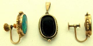 Vintage 1950 ' s 9ct Solid Gold Opal Pendant & Earrings 6.  18 Grams not Scrap 2