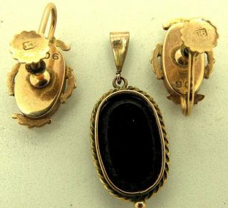 Vintage 1950 ' s 9ct Solid Gold Opal Pendant & Earrings 6.  18 Grams not Scrap 3