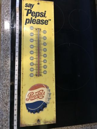 Vintage " Say Pepsi Please " Outdoor Thermometer 27 "
