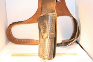 Vintage Cowboy Black Leather Cartridge Belt & Pistol Holster Bullet Western