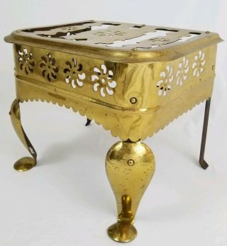 Vintage Brass Metal Footstool Fireplace Trivet Kettle Stand Pot Holder Victorian