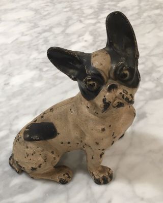 Antique Cast Iron French Bull Dog Doorstop Boston Terrier Boxer Statue Sitting