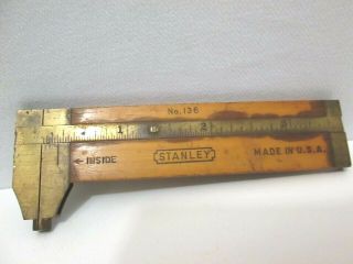 Vintage No.  136 - 1/2 Stanley Wood & Brass Inside/outside 5 " Caliper Rule Usa Made