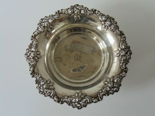 Large Antique Sterling Silver Bowl With Floral Rim