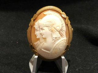 Victorian Hand Carved Shell Cameo Of Man And Woman Pin And Pendant