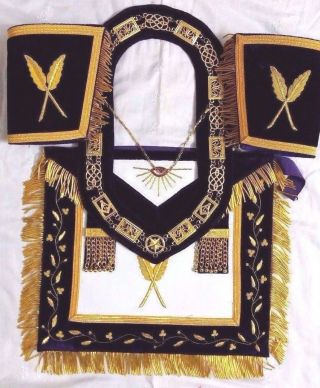 Hand Embroidery Masonic Grand Secretary Apron Cuffs With Collar