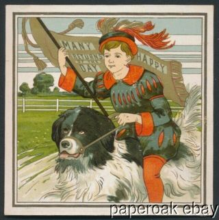 De La Rue Victorian Birthday Card Child Riding A Dog