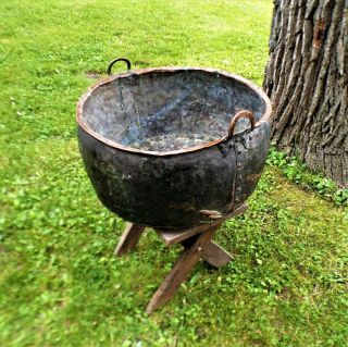 Halloween Large Antique Copper Kettle Cauldron Handmade - 19th Century Or Earlier?