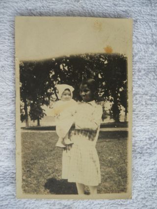 Vintage Old Photo Young Black African American Girl Holding Baby