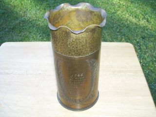 Vintage 1943 Wwii 4lb Artillery Shell Casing Trench Art Germany Luxembourg Ww2