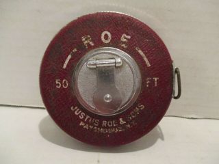 Vintage Justice Roe & Sons 50 Ft.  Tape Measure Leather Clad Case
