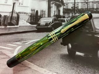 Vintage Restored Danish 1930s Art Deco Big Ben Green Ray Fountain Pen
