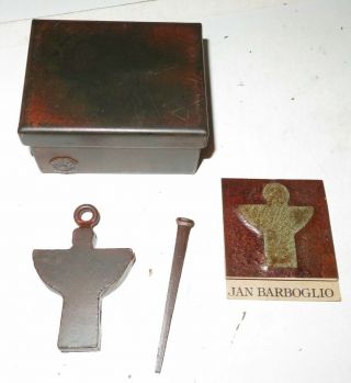Jan Barboglio Cast Iron Metal Box Guardian Angel Paperweight Nail Cross Card