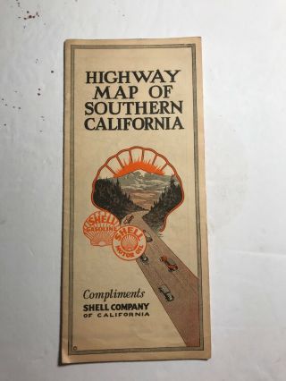Highway Map Of Southern California: Shell Gasoline/motor Oil 1920s