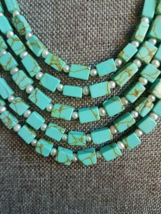 Vintage turquoise graduated 5 strand necklace sterling clasp 18 