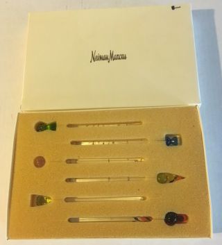 Vintage Neiman Marcus Glass Cocktail Swizzle Sticks Set of 6 MCM Mixed Drinks 3