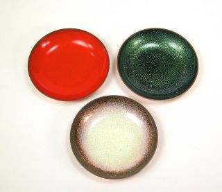 3 Mid - Century Modern Jade Snow Wong Enamel On Copper Small Bowls/dishes 3 1/2 "