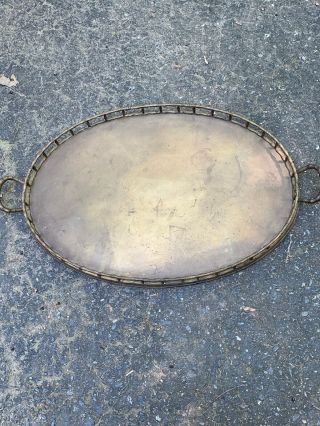 Brass India Large Oval Tray Bamboo Motif Sides And Handles 28” X 16” Vintage