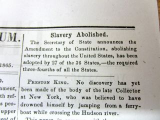 1865 Newspaper W Breaking News Slavery In Us Abolished 13th Amendment Ratified