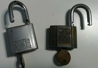 2 Vintage Old Chicago Lock Co.  Early Pin Tumbler Padlocks W/keys Both