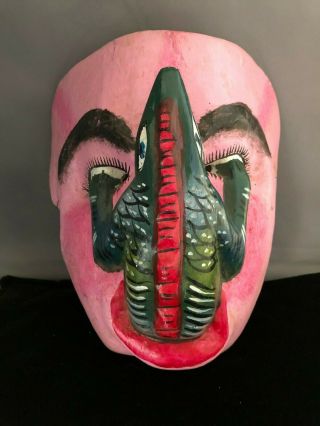 Vintage Hand - Carved Tribal/ceremony Mask W/iguana Clawing At Eyes