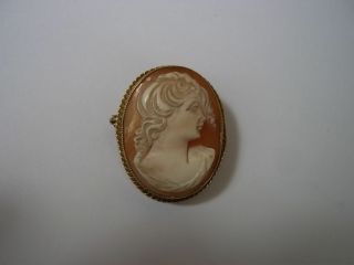 Hand Carved Cameo Brooch/pendant Set In 9ct Gold B 
