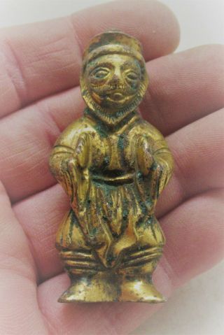 Unresearched Ancient Near Eastern Bronze Worshipper Figurine With Gold Gilding