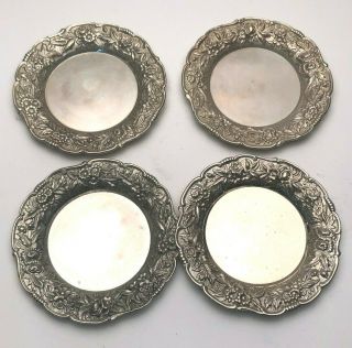 S.  Kirk & Son Repousse Set Of 4 Butter Pat Dishes,  17f,  Sterling Silver