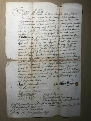 1737 Colonial Land Deed Arthur Bragdon Indian Fighter Wife Captured By Indians