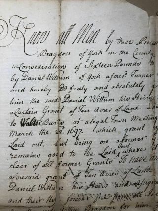 1737 COLONIAL Land Deed ARTHUR BRAGDON Indian Fighter WIFE CAPTURED by Indians 3