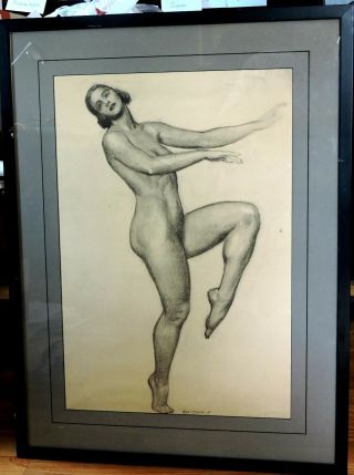 Large Pencil Drawing Of A Naked Woman.  Signed Ny Macmorris