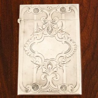 - Albert Coles Coin Silver Card Case: Victorian Engraved Design C.  1850 No Mono