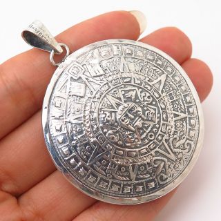 925 Sterling Vintage Mexico Aztec Calendar & Eagle Warrior Reversible Pendant