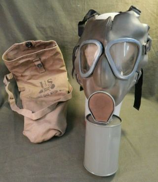 Wwii / Ww2 U.  S.  Army Mia1 Training Gas Mask,  Dated 1941,  With Khaki Canvas Case,