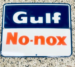 Vintage Gulf No Nox Porcelain Pump Plate Sign Gas And Oil Service Station