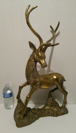 Huge 27 " Vintage Brass Stag Buck Deer Elk Figurine Statue Sculpture Mid Century