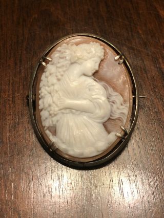 Victorian Georgian Signed Carved Cameo Sterling Silver Pendant Brooch